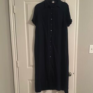 Navy Blue Button-Up  100% Linen Maxi Dress size S